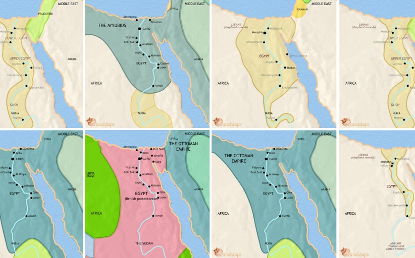 خريطة مصر على مدى العصور من الفراعنة للملك فاروق